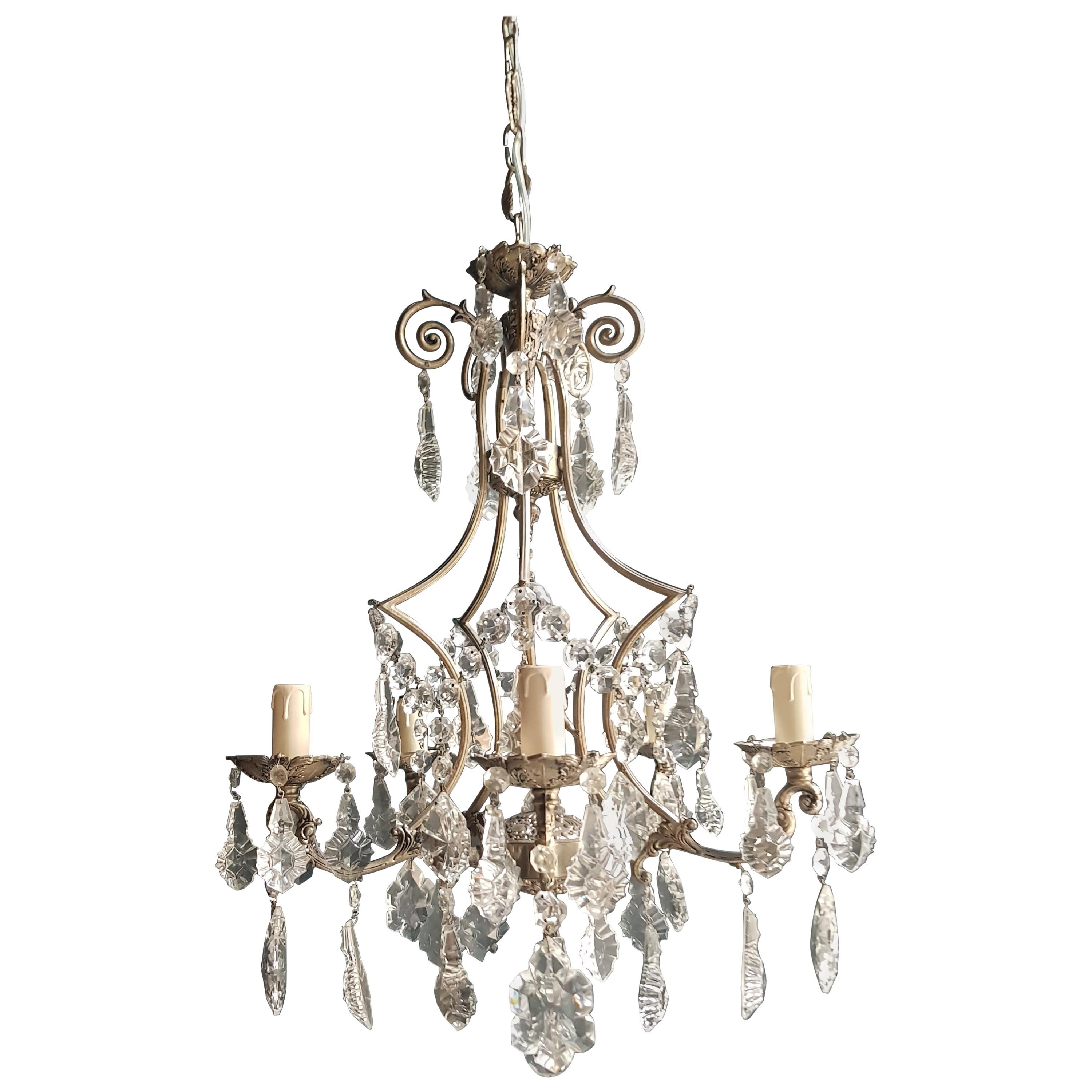 Silver Cage Putt Crystal Chandelier Antique Ceiling Lamp Lustre Brass