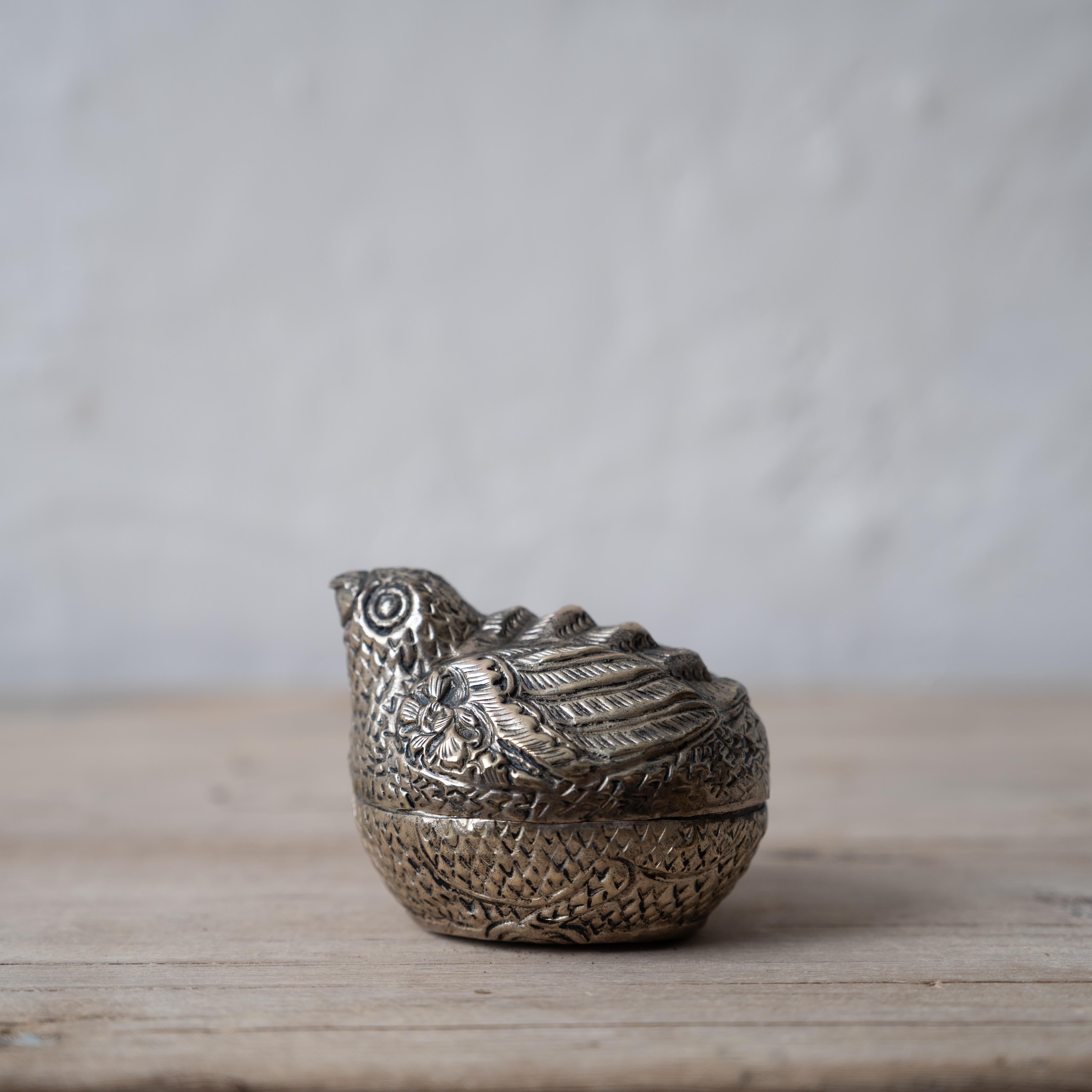 Mid-20th Century Silver Cambodian Quail Betel Nut Box For Sale