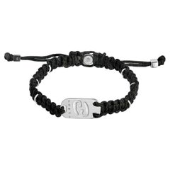 Silver Cancer Bracelet with Black Macrame