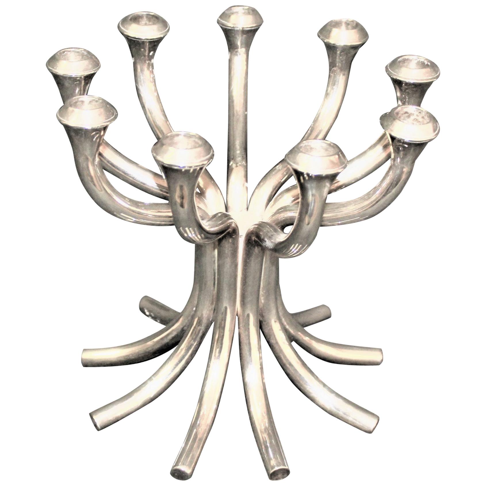 Silberne Silberkandelaber, 9 Kerzen, signiert Umbra auf der Unterseite, versilberte Oberfläche