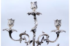 Silver candelabra with three arms and tulip holders on cut-out bases