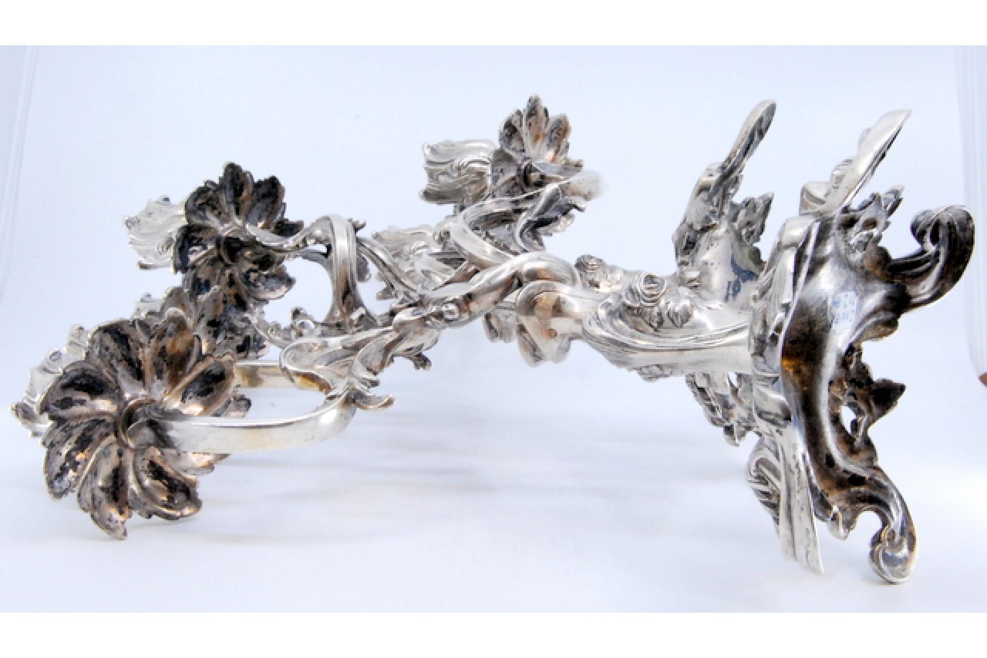 European Silver candelabra with three arms and tulip holders on cut-out bases For Sale