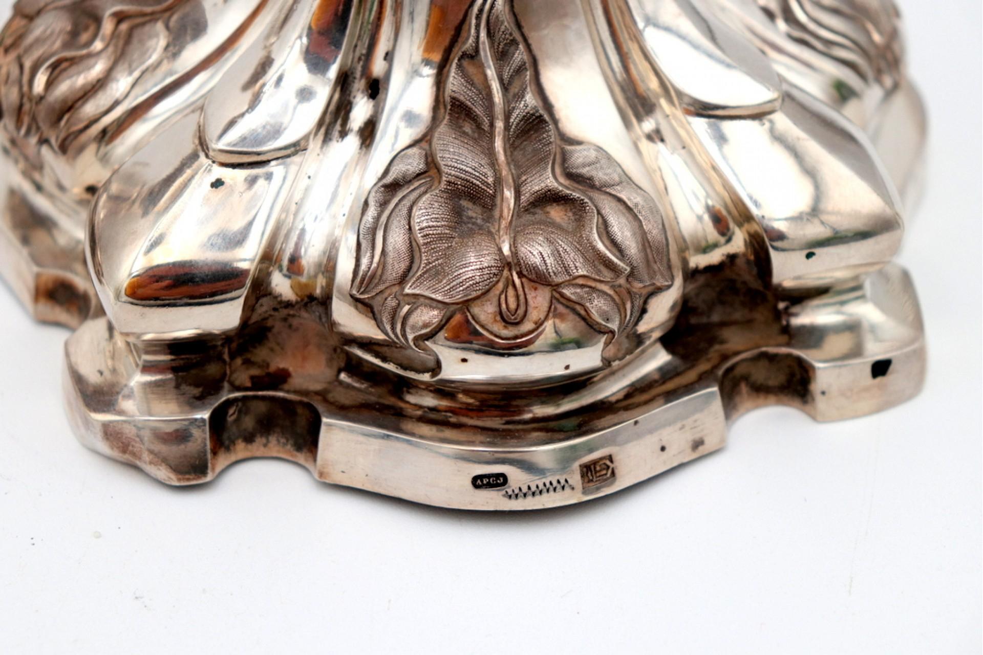 European Silver candelabra with three lights, cut-out sconces For Sale