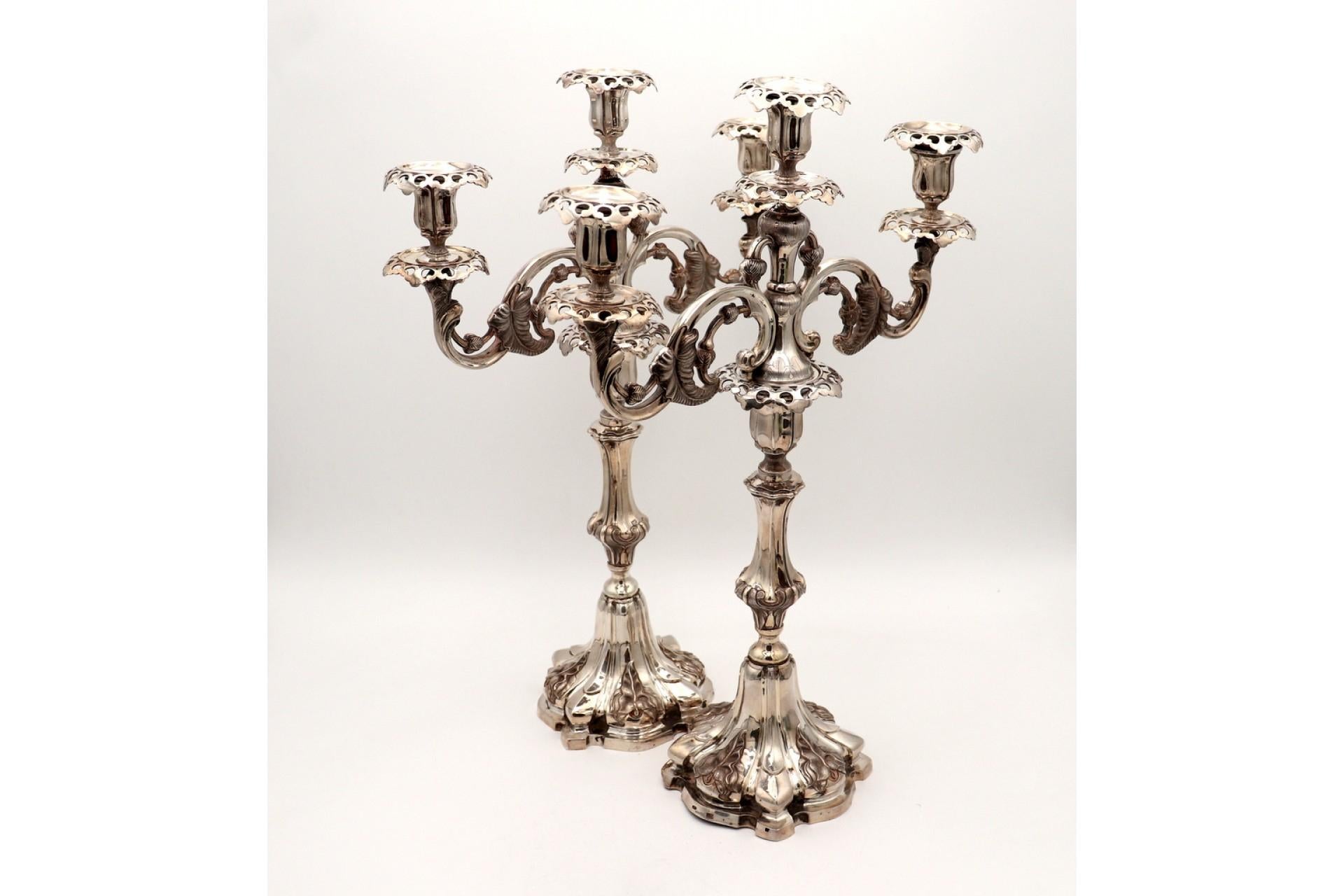 18th Century Silver candelabra with three lights, cut-out sconces For Sale