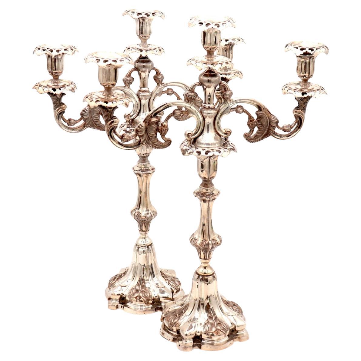 Silver candelabra with three lights, cut-out sconces