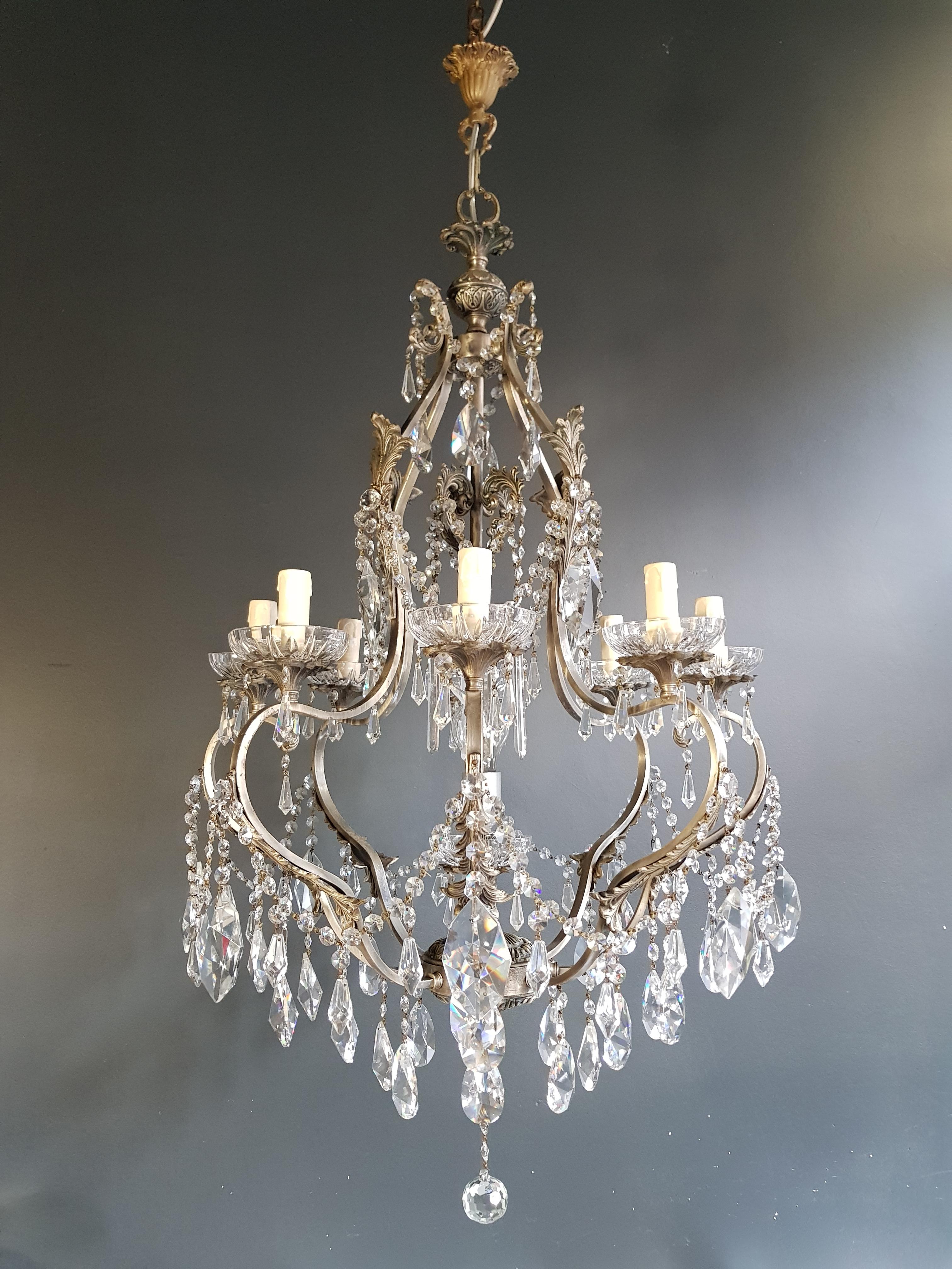 Silver Candelabrum Chandelier Crystal Antique Art Nouveau Pendant Lighting Lamp In Good Condition In Berlin, DE