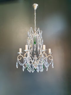 Silver Candelabrum Green Crystal Antique Chandelier Ceiling Lustre Art Nouveau