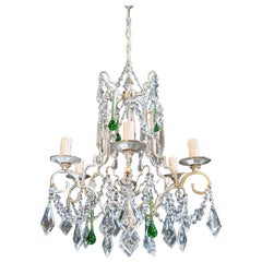 Silver Candelabrum Green Crystal Antique Chandelier Ceiling Lustre Art Nouveau