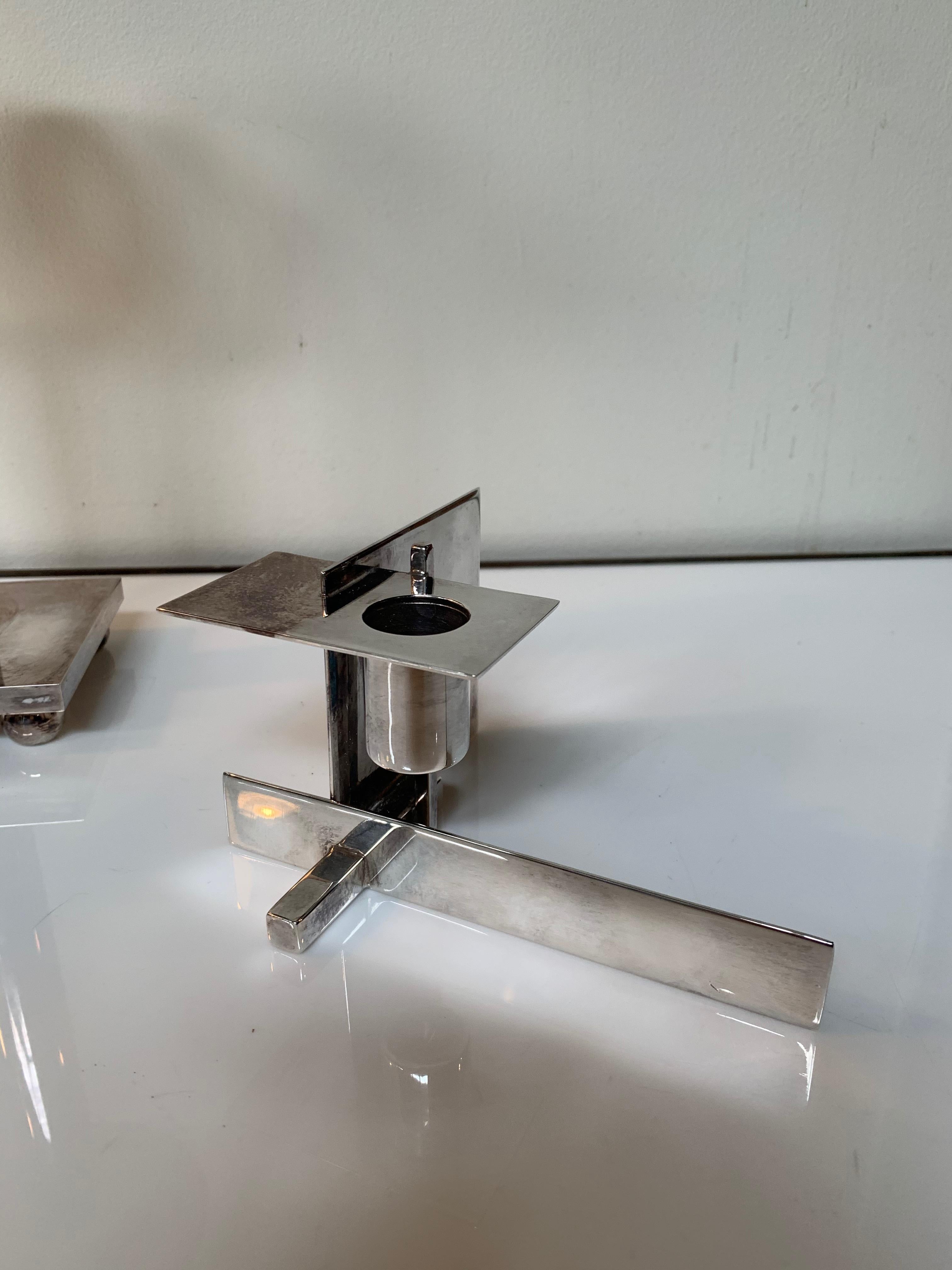20th Century Richard Meier Silver Candleholders Set of Three by Swid Powell Post Modern