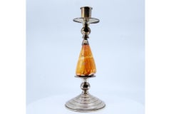 Silver candlestick with shell stems and a round beaded base