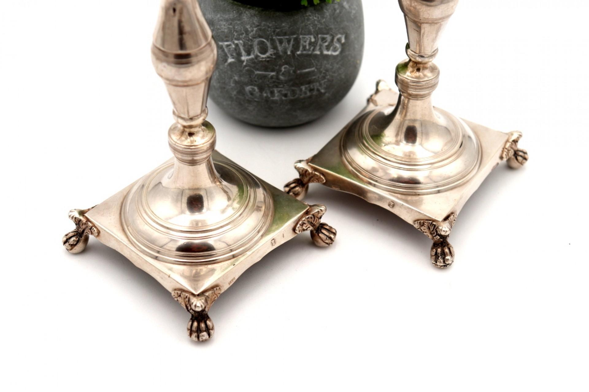 European Silver candlesticks with turned stems For Sale