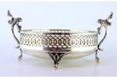 Silver candy box w/ wire rack, handles & 4 claw feet