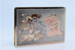 Silver card case with Chinese figures, gold interior and friezes