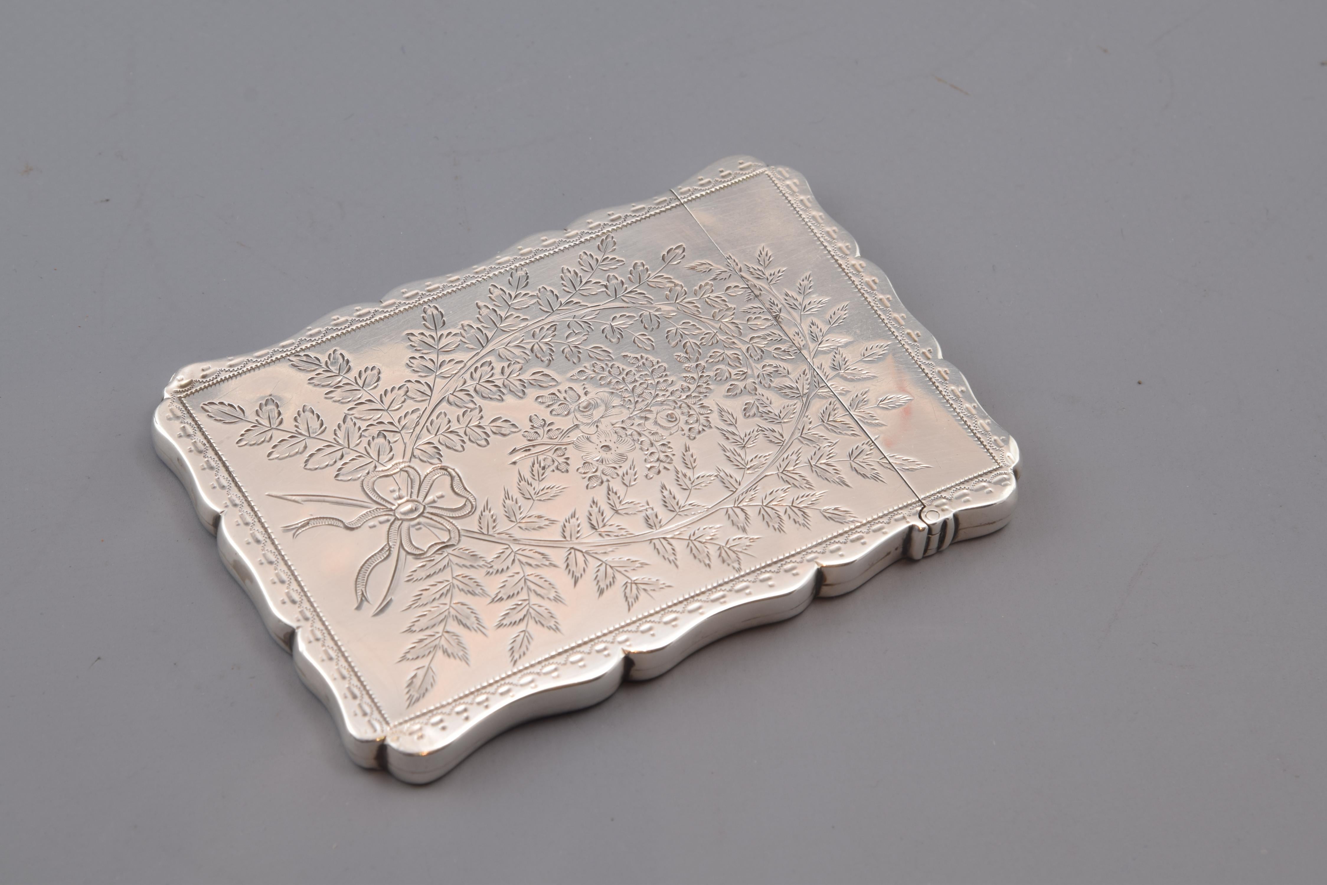 Neoclassical Silver Card Case, with Hallmarks, Robert Thornton, Birmingham, England, 1877