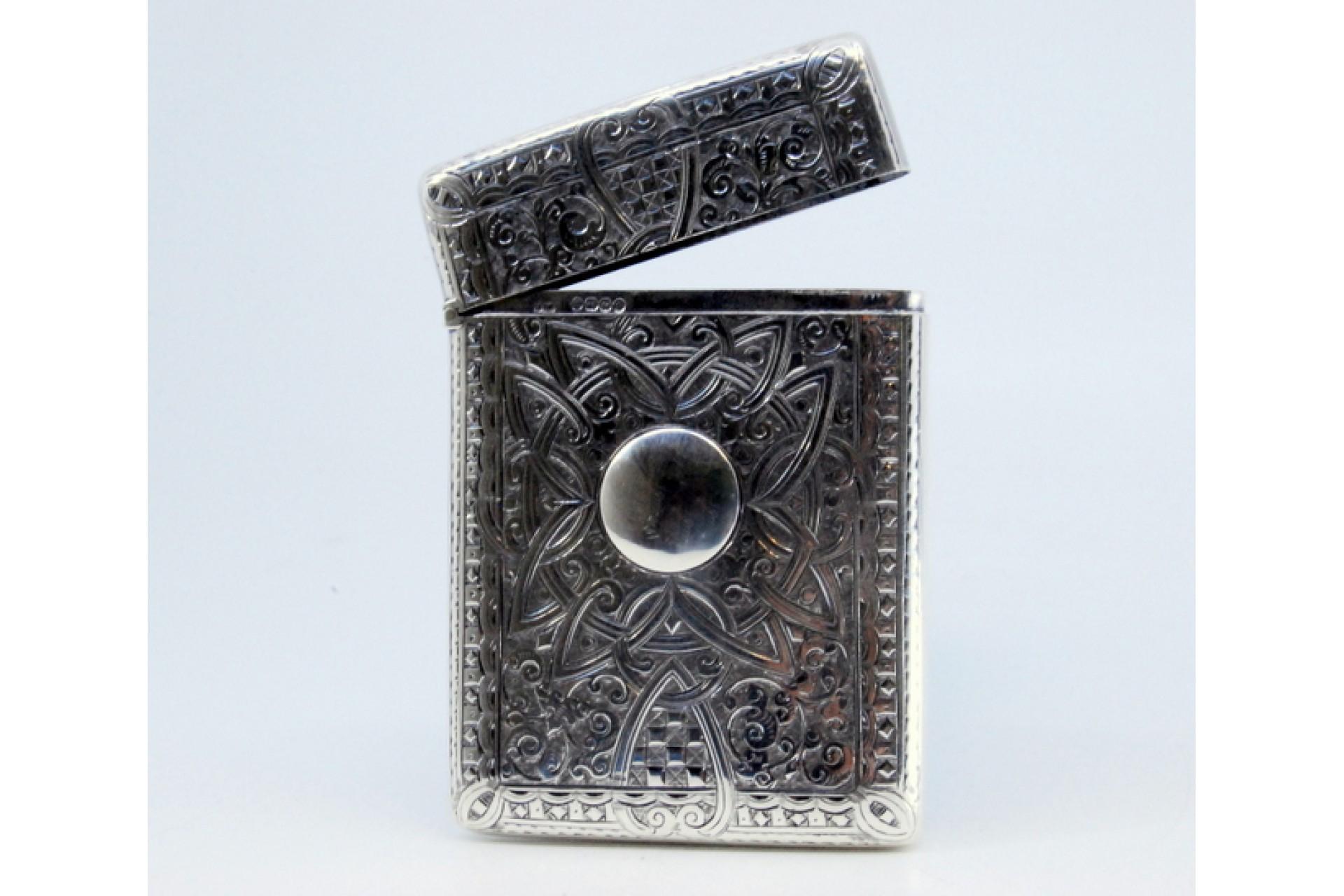19th Century Silver card case with scrolls, garlands and hinged lid For Sale