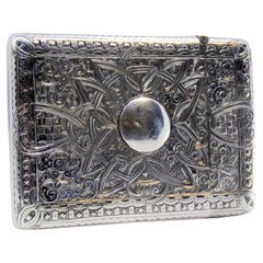 Silver card case with scrolls, garlands and hinged lid