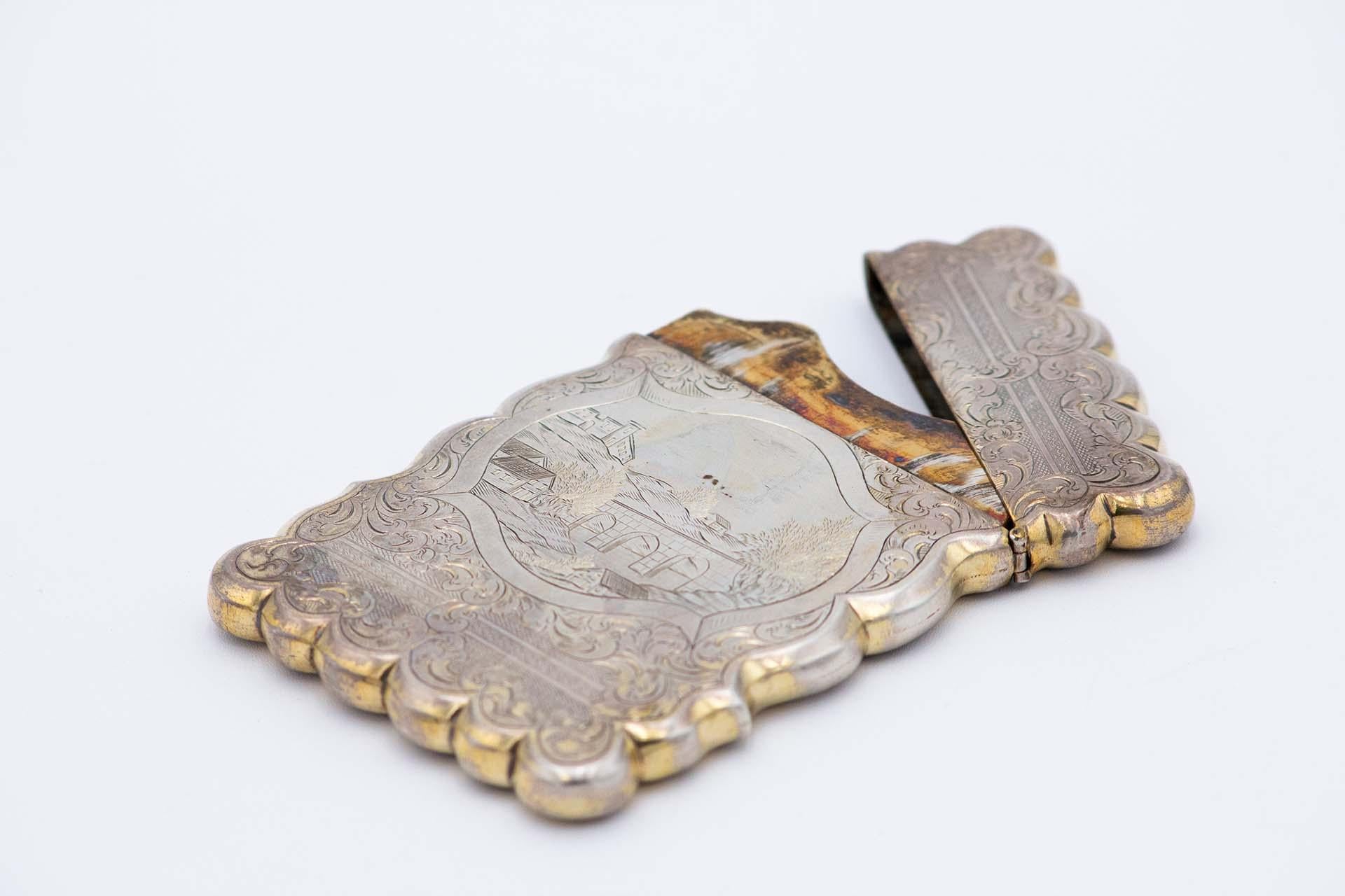 European Silver cardboard box with guilloche engravings For Sale