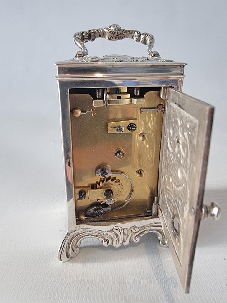 Late 19th Century Silver Carriage Clock in Original Case For Sale