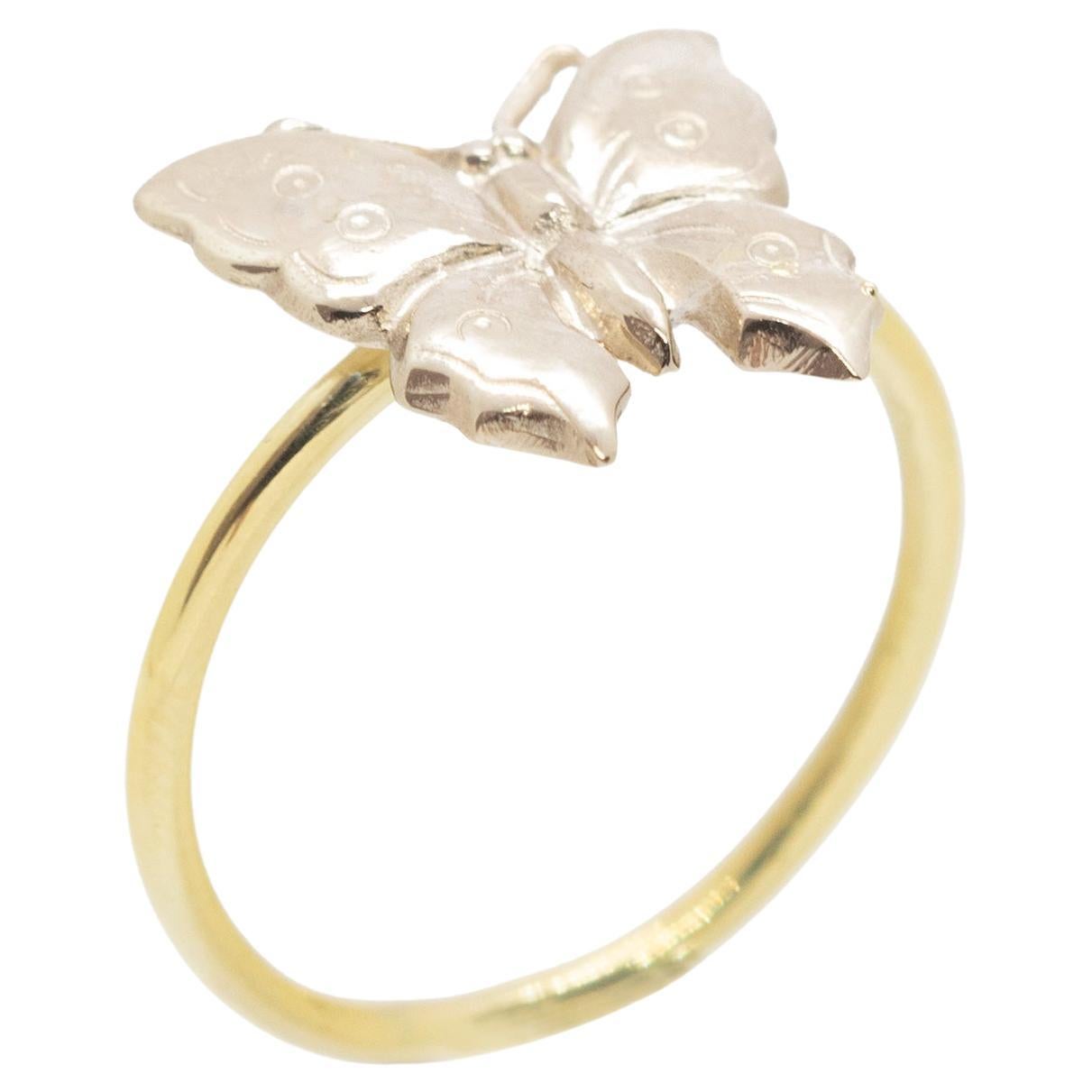 Silver Carved Butterfly 18K Yellow Gold High Jewelry Cocktail Ring Intini Jewels For Sale