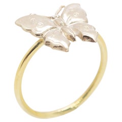 Silver Carved Butterfly 18K Yellow Gold High Jewelry Cocktail Ring Intini Jewels