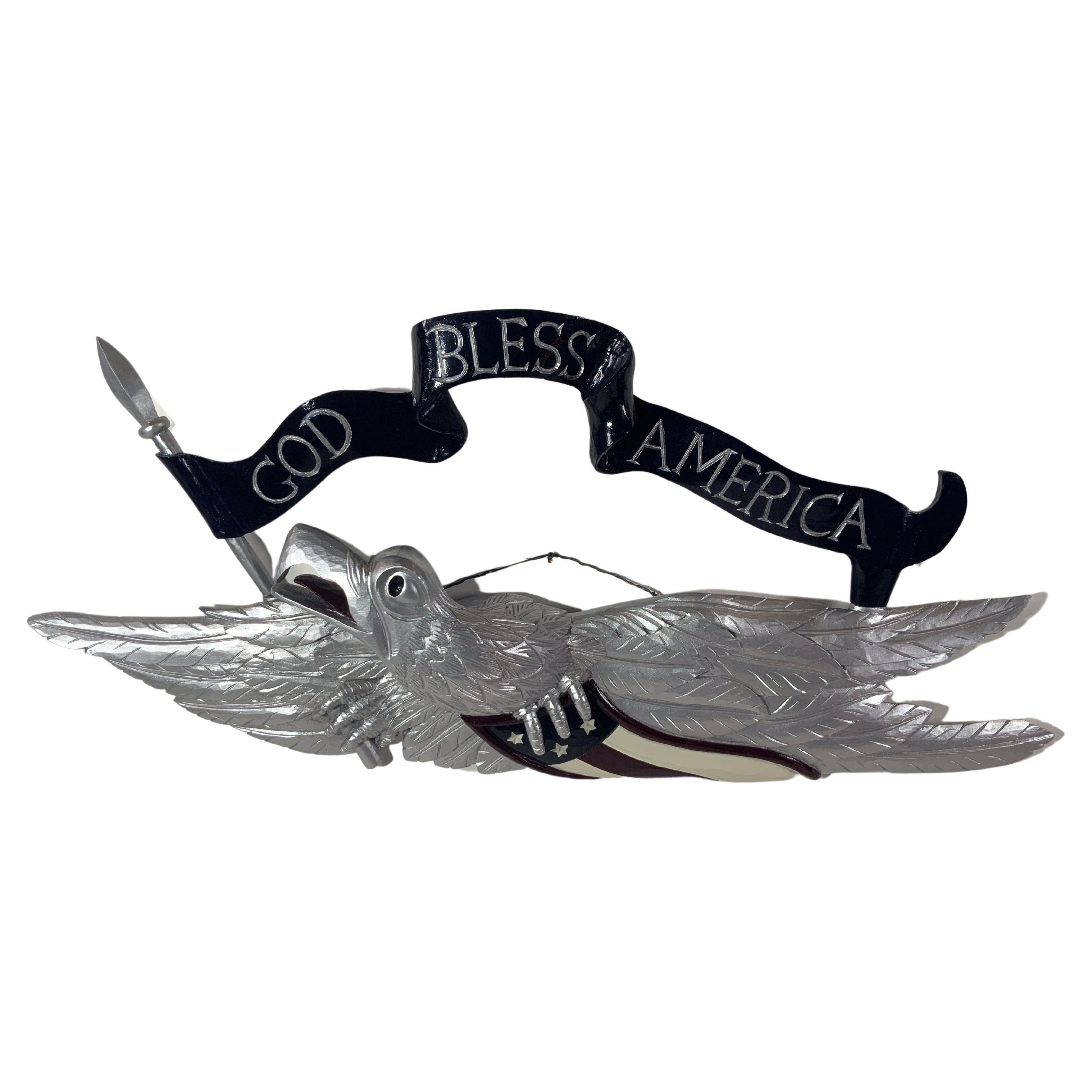 Silver Carved Eagle "God Bless America" For Sale