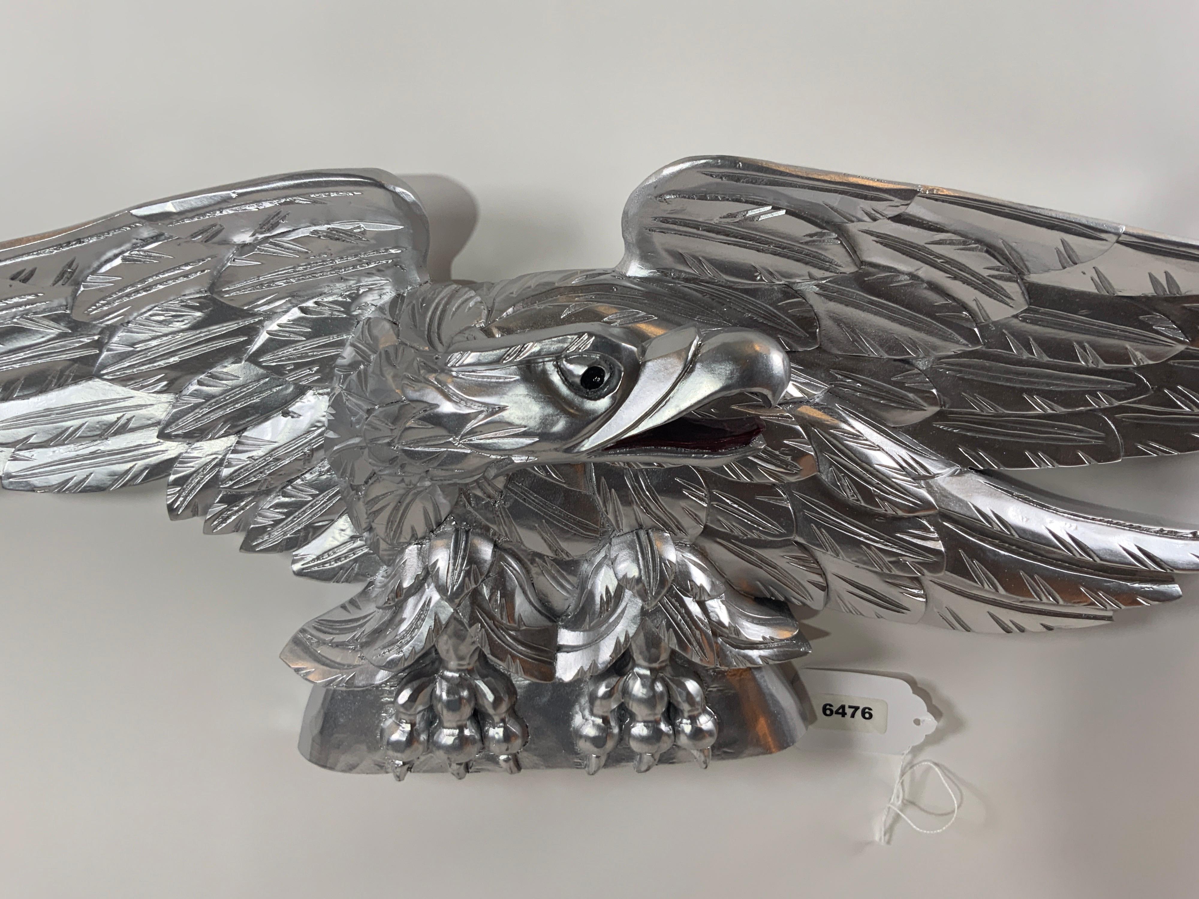 Silver Carved Wood American Eagle In Excellent Condition For Sale In Norwell, MA