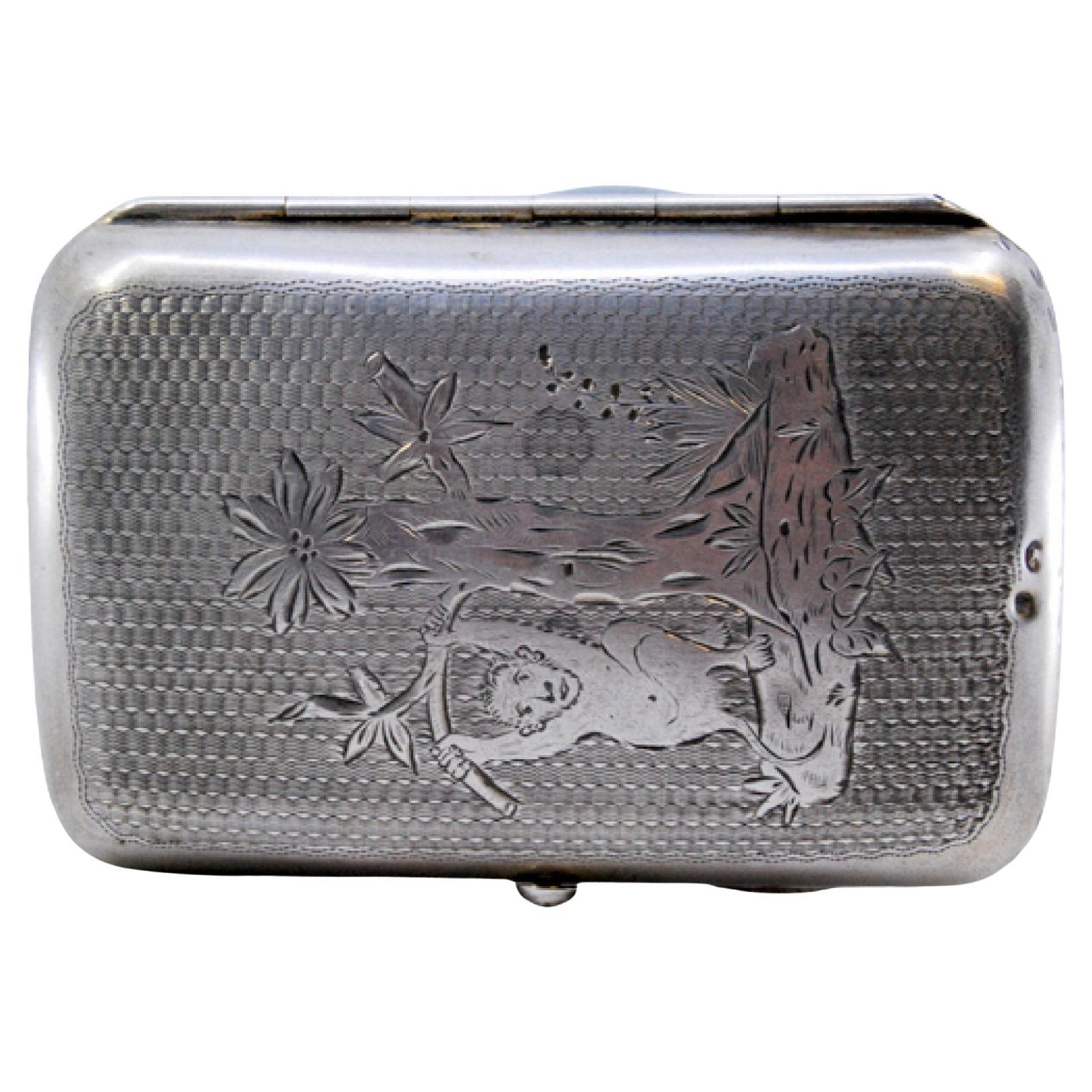 Silver case with ape and beehive engravings on both sides For Sale