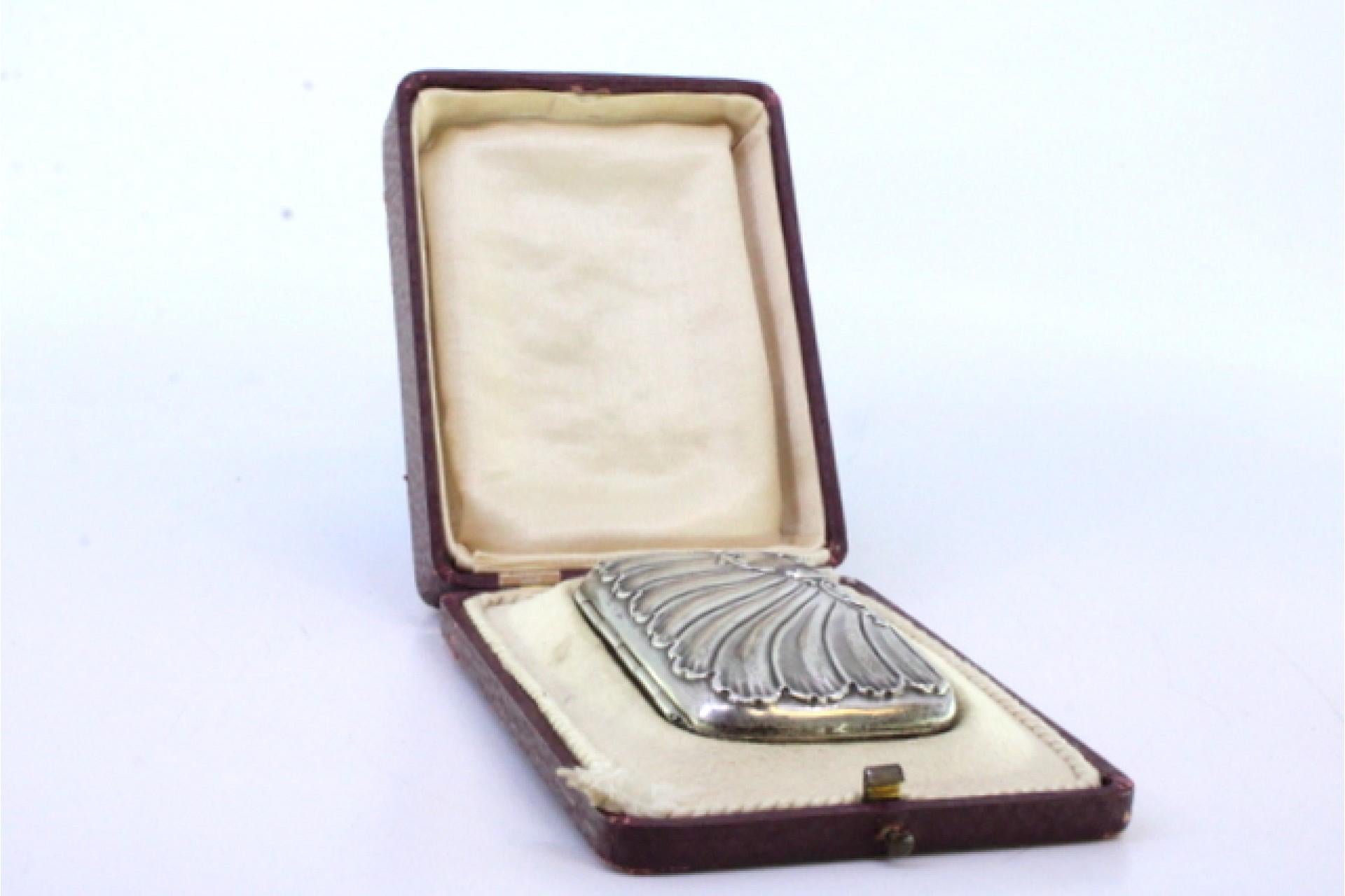 19th Century Silver case with Art Nouveau reliefs around monogram and gold interior For Sale