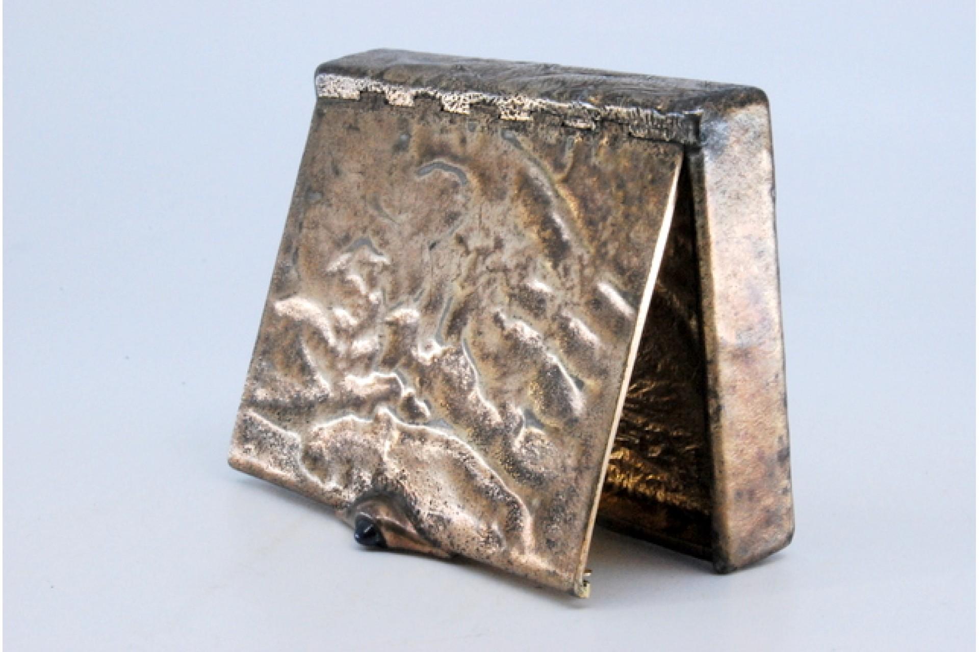 20th Century Silver case with dark blue lid appliqué and embossed box For Sale