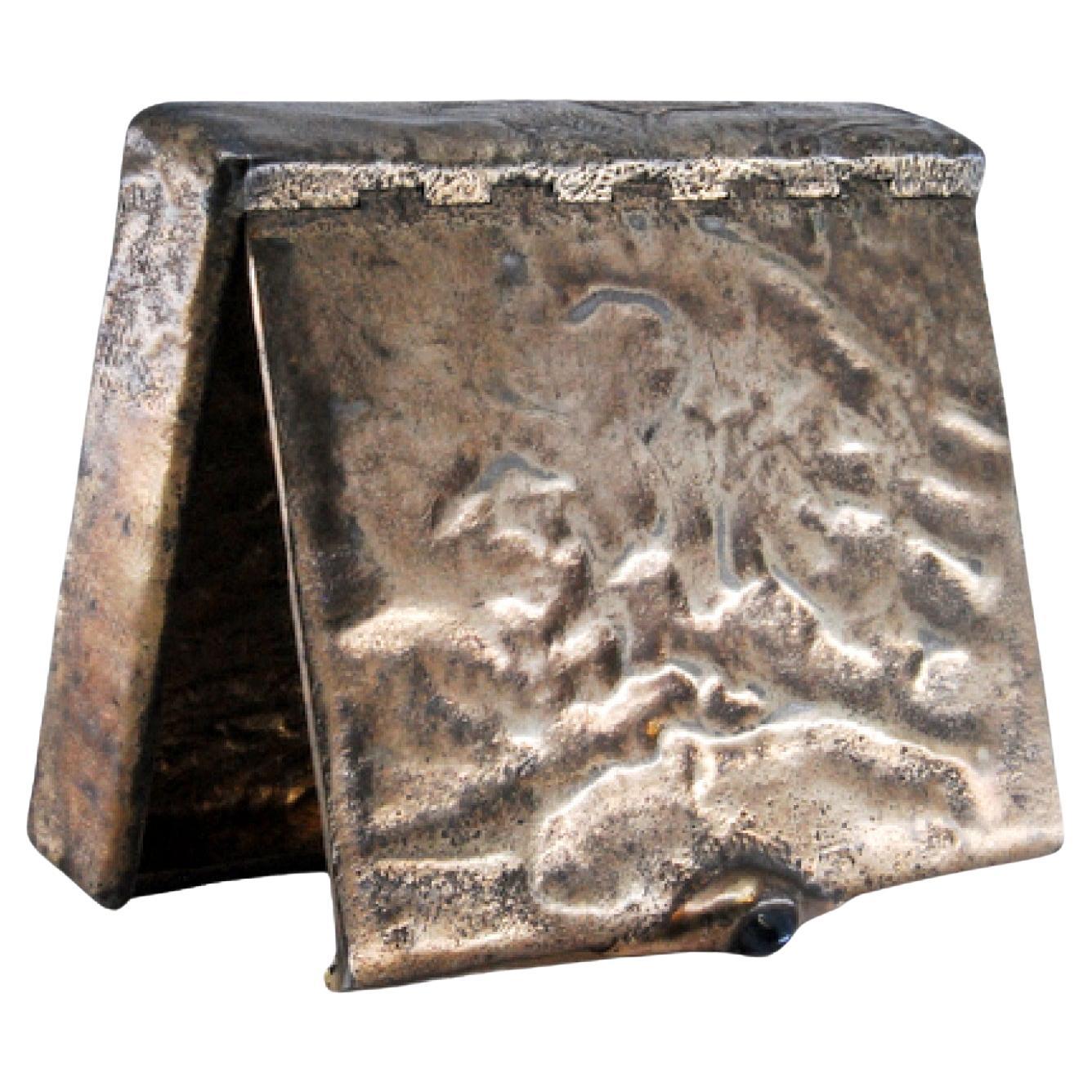 Silver case with dark blue lid appliqué and embossed box For Sale