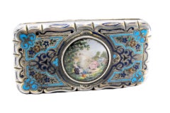 Silver case with enamelled lid/back and engraved scrolls