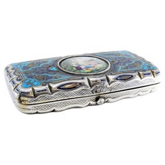 Silver case with enamelled lid/back and engraved scrolls