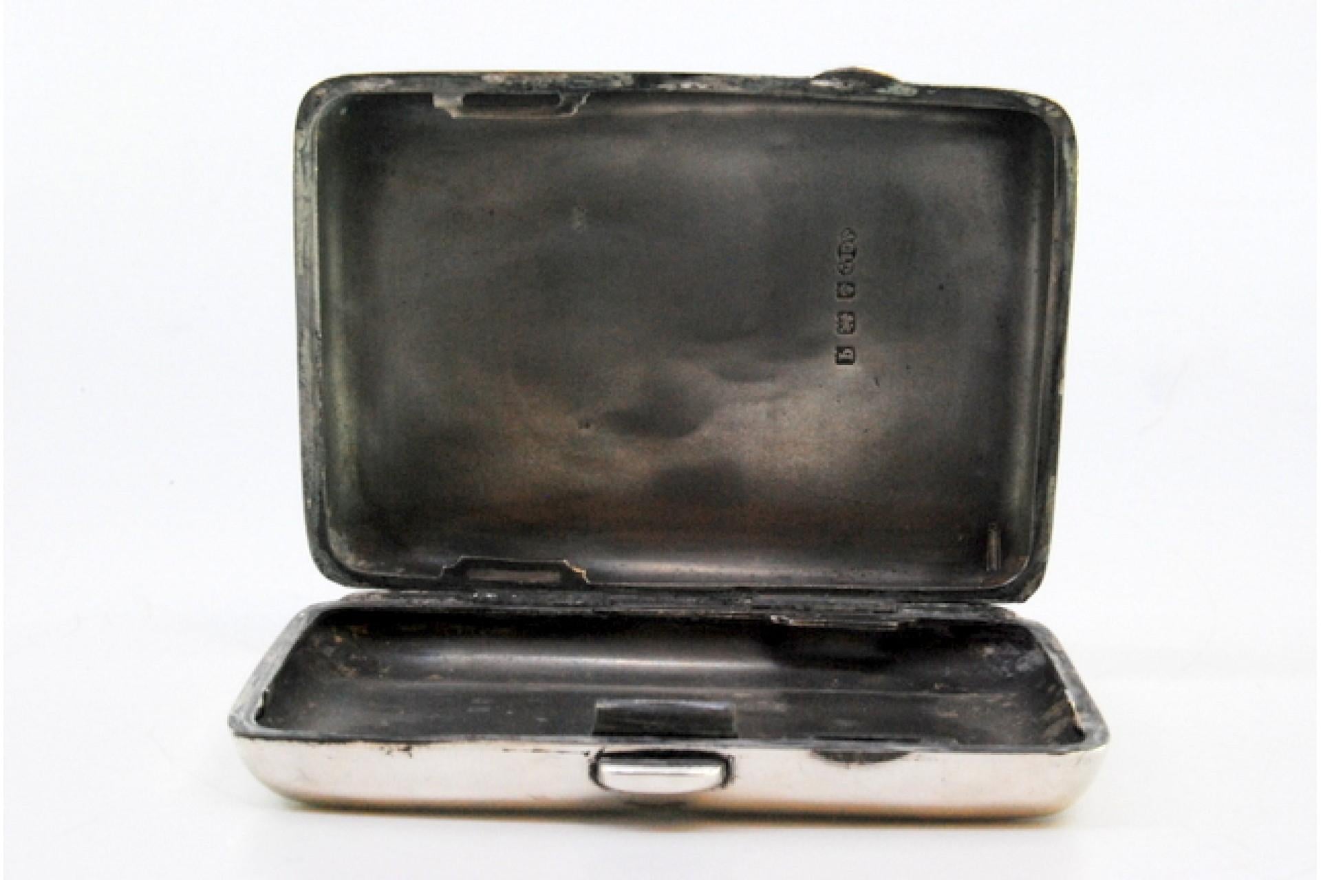 European Silver case with garlands around curved monogram and silver interior For Sale