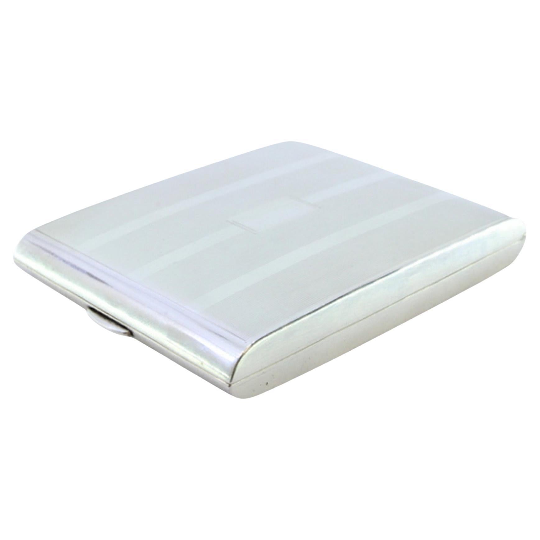 Silver case with guilloche bands and double gold cigarette holder For Sale