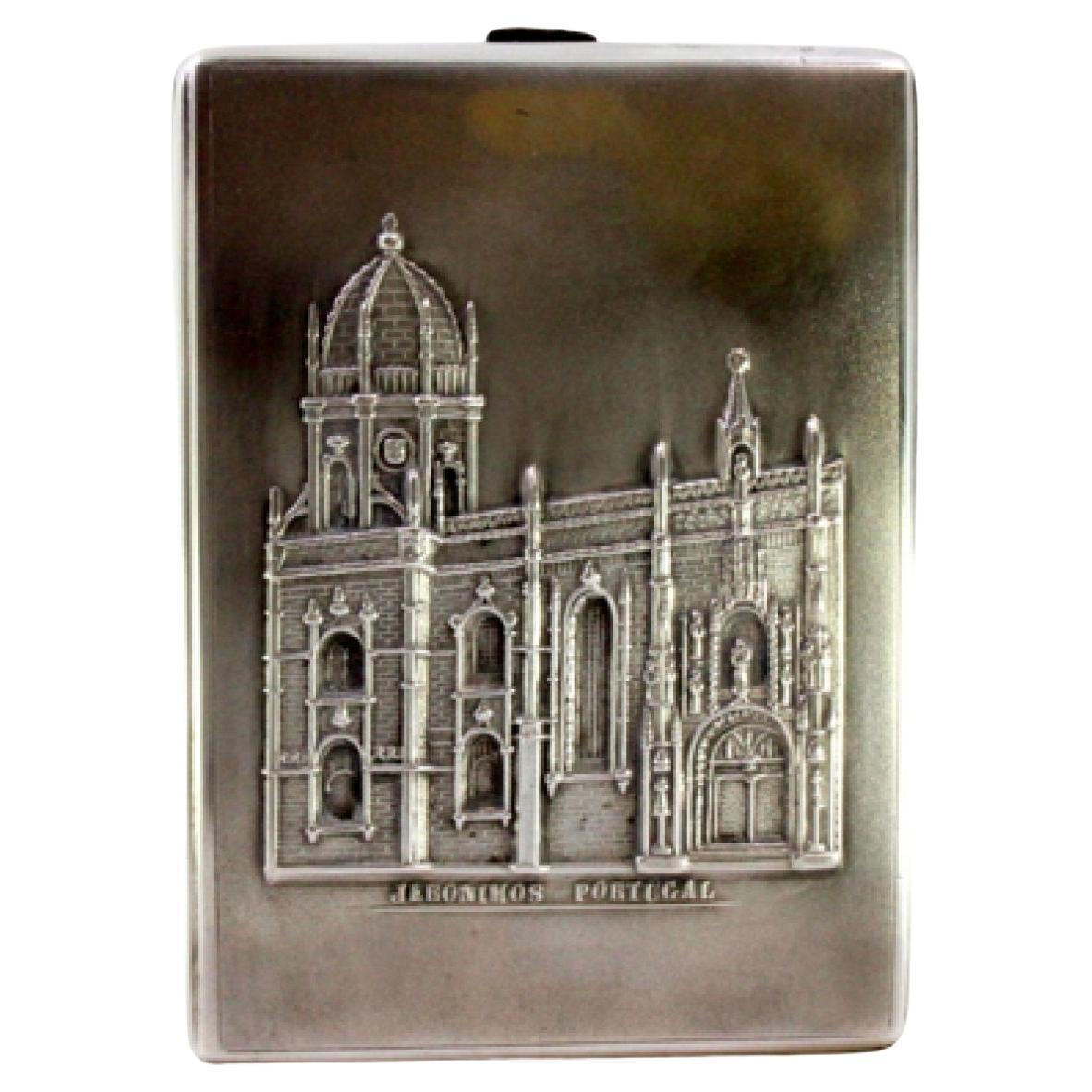 Silver case with Jerónimos Monastery relief and gold interior