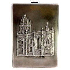 Silver case with Jerónimos Monastery relief and gold interior