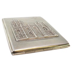 Silver case with Jerónimos Monastery relief and gold interior, hinged lid