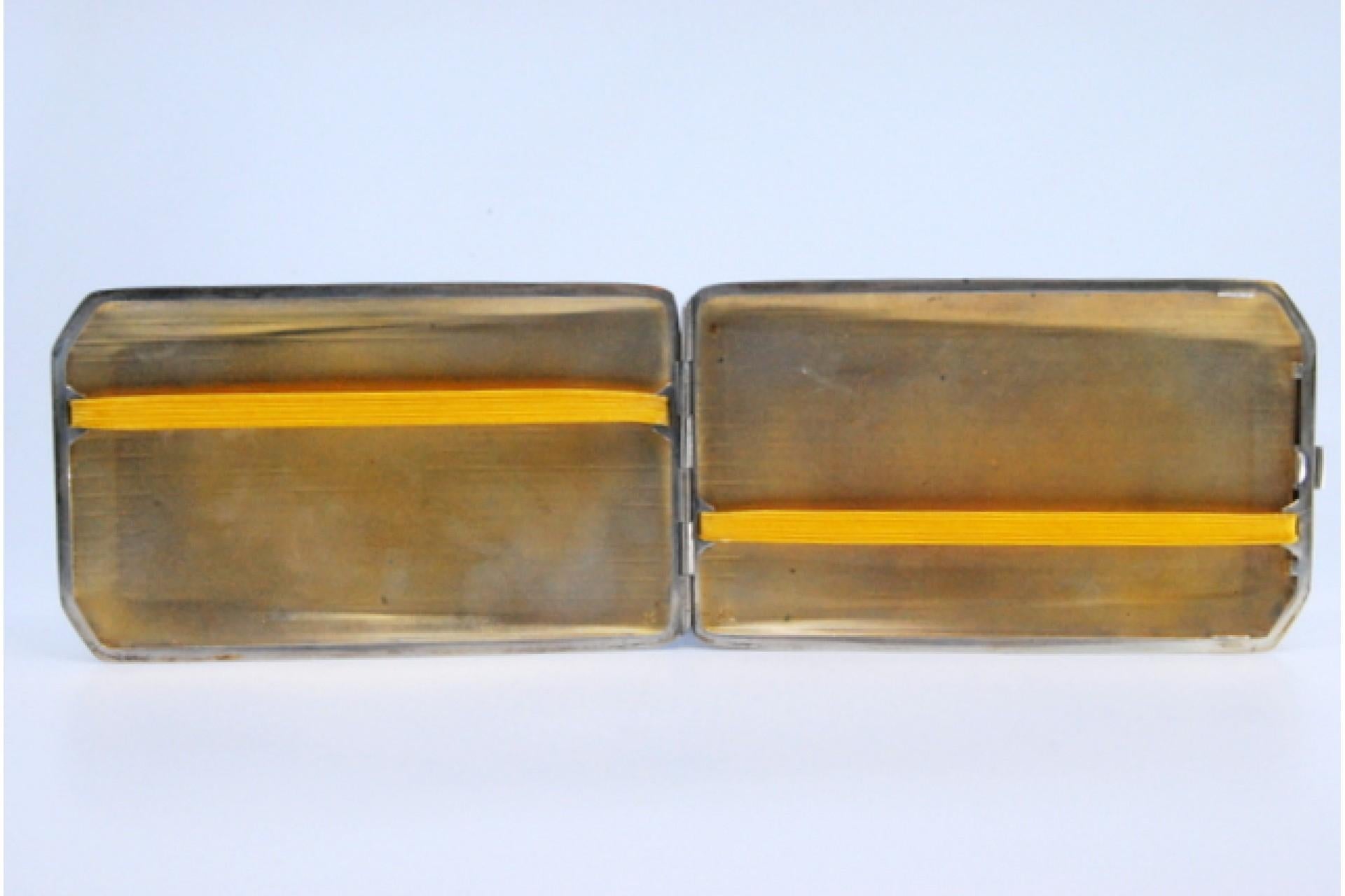 19th Century Silver case with lengthwise bands, monogram and gold interior For Sale