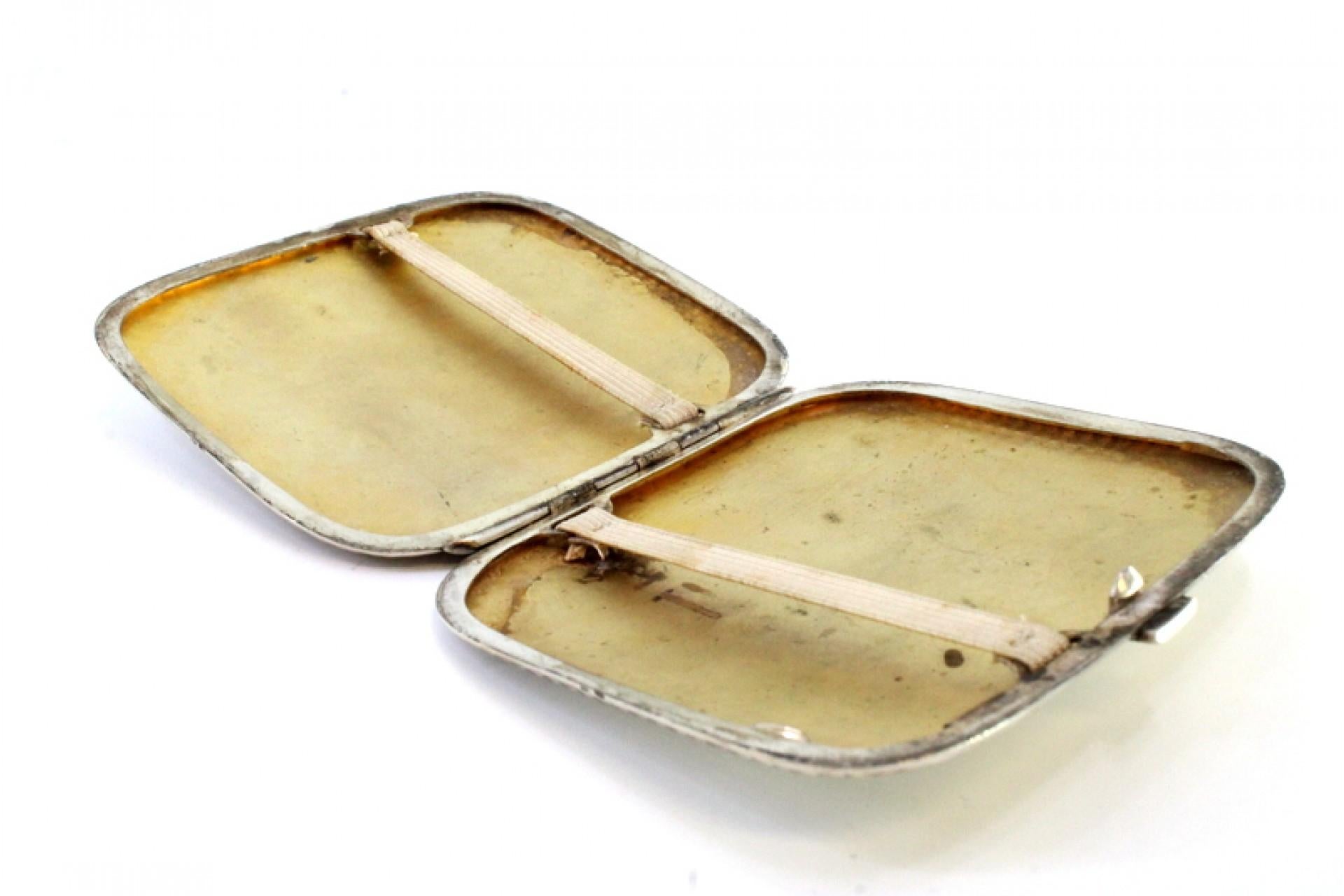 19th Century Silver case with recessed reliefs around monogram and gold interior For Sale