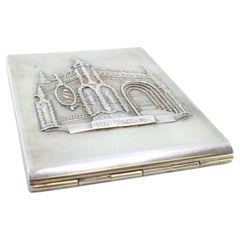 Silver case with Tomar Convent relief on lid and gold interior
