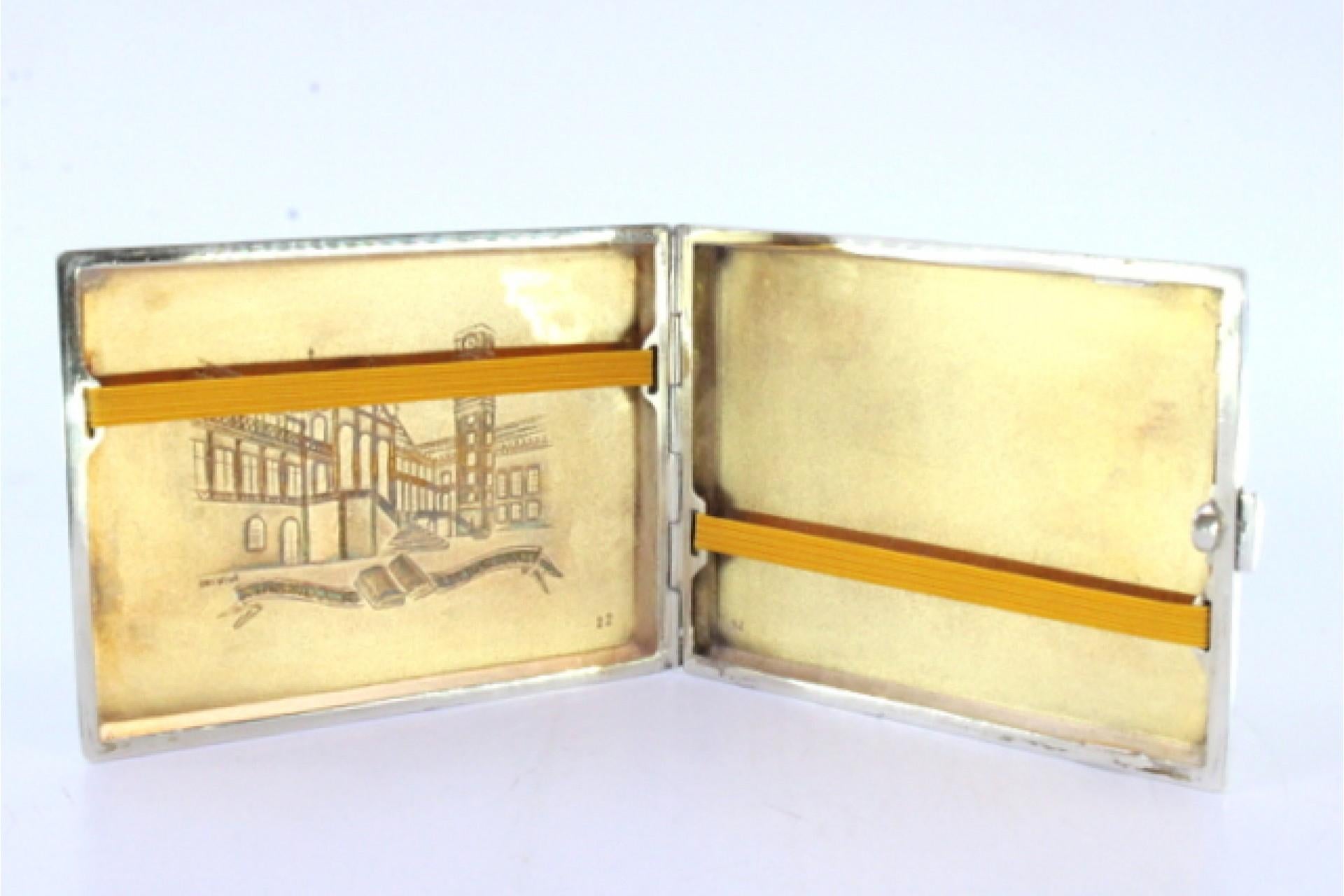 European Silver case with University of Coimbra relief, monogram and gold interior For Sale