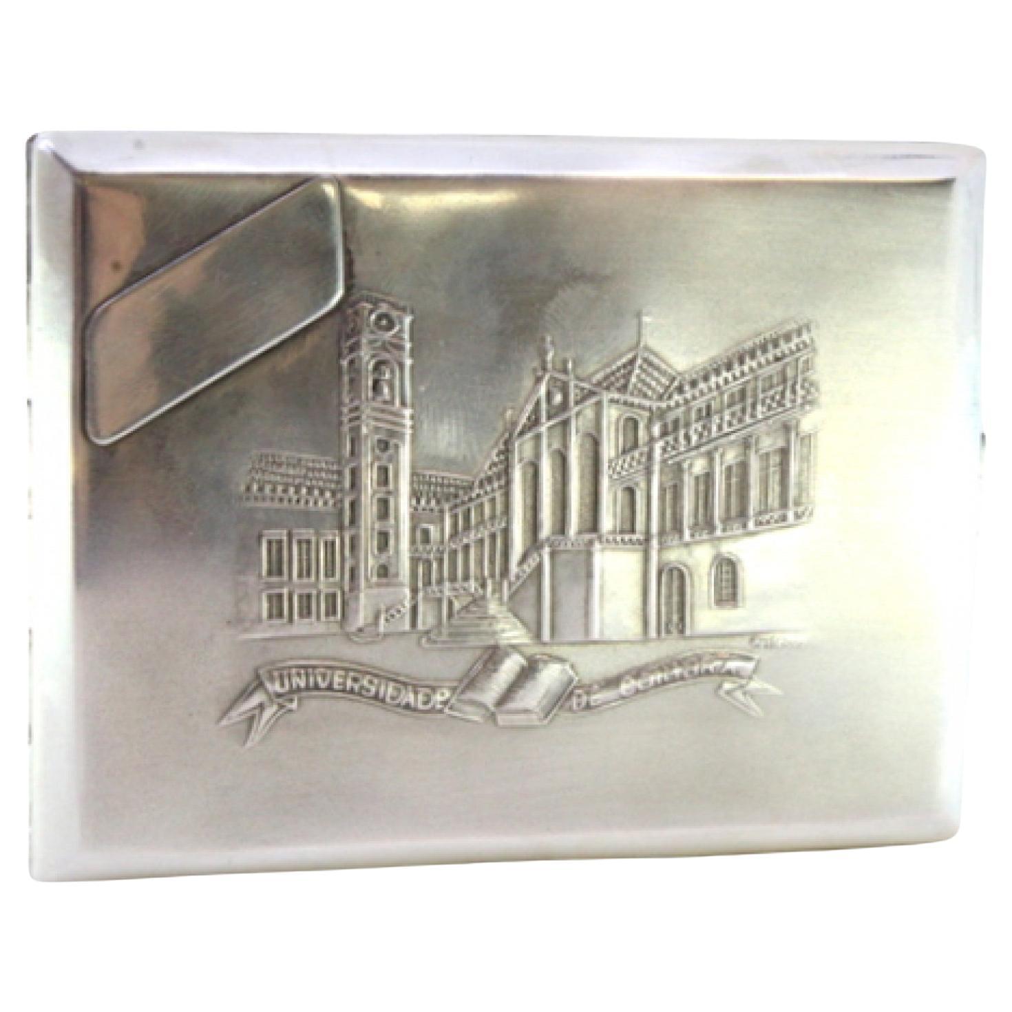 Silver case with University of Coimbra relief, monogram and gold interior