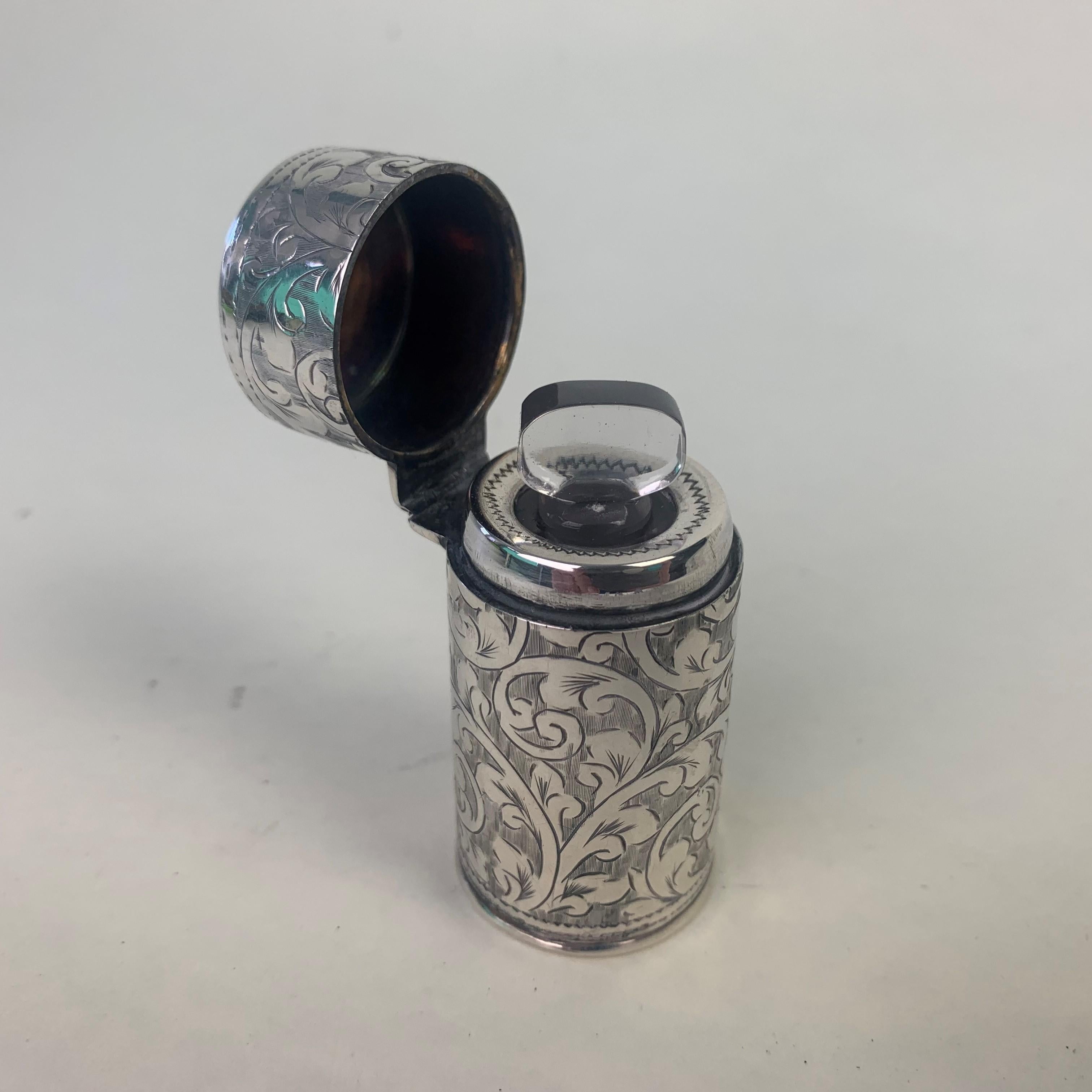 English Silver Cased Scent Bottle For Sale