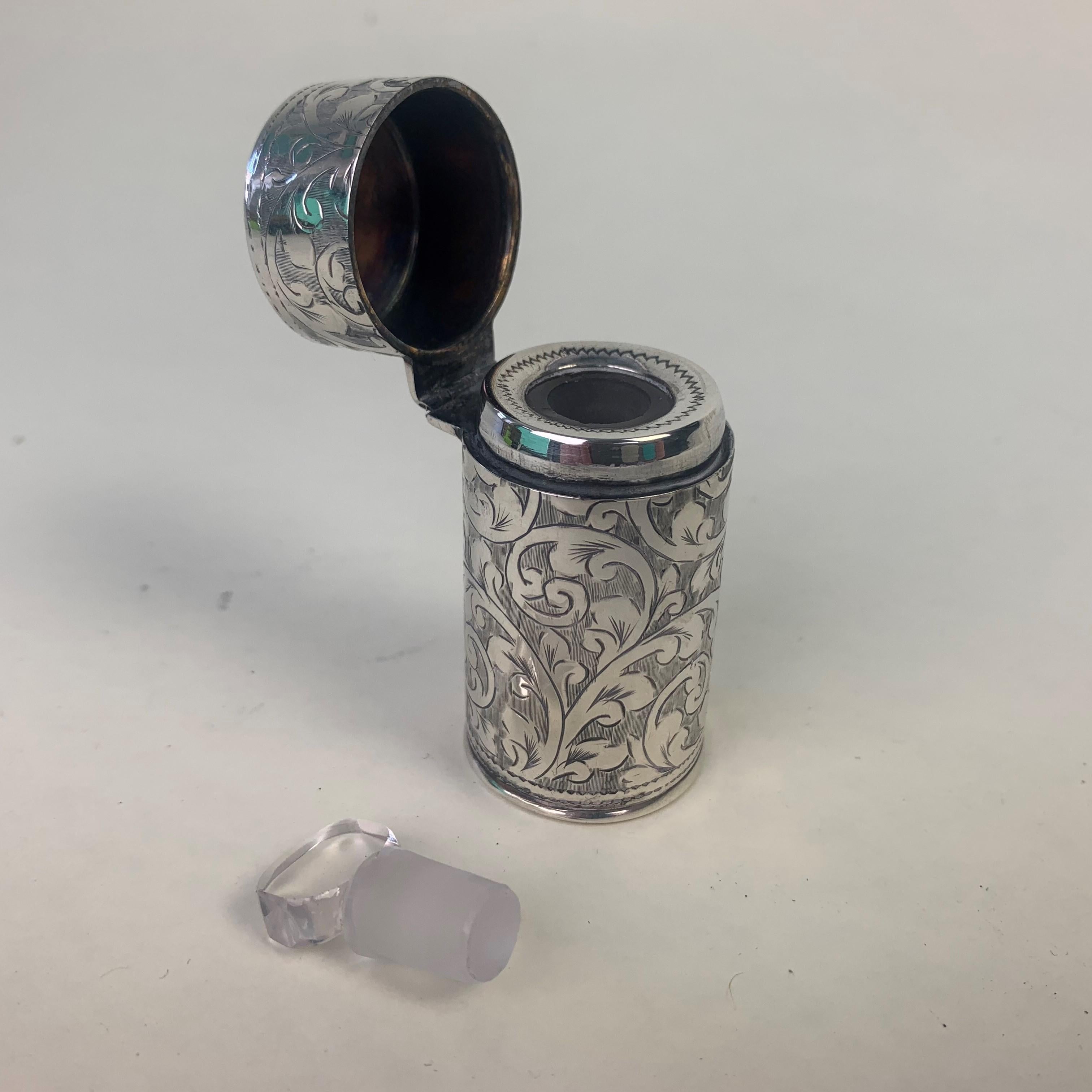 Engraved Silver Cased Scent Bottle For Sale