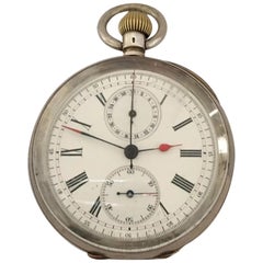 Silver Cased Swiss Lever Chronograph Centre Seconds Pocket Watch