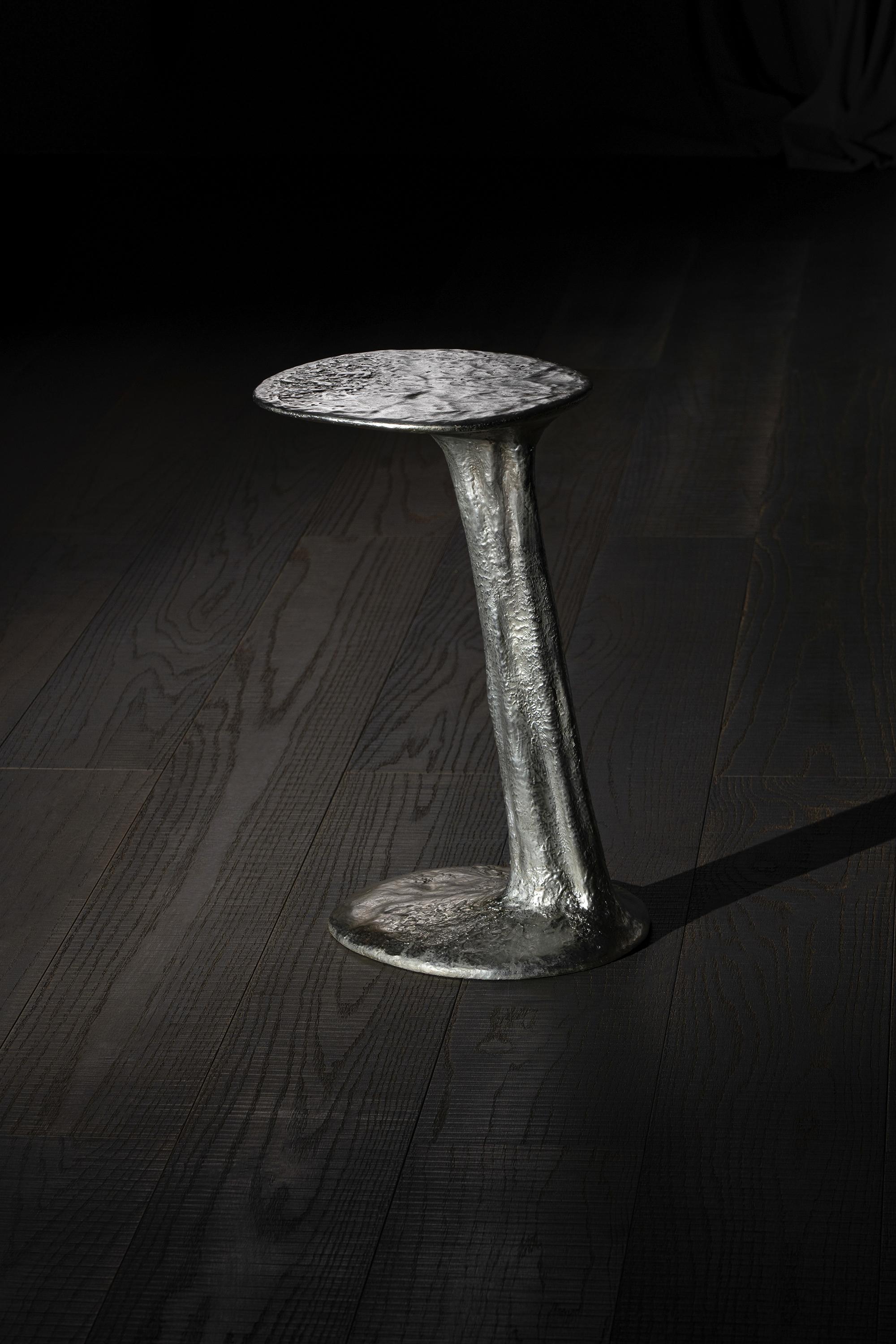 Silver Cast Brass Lava Small Side Table by Atelier V&F  For Sale 1