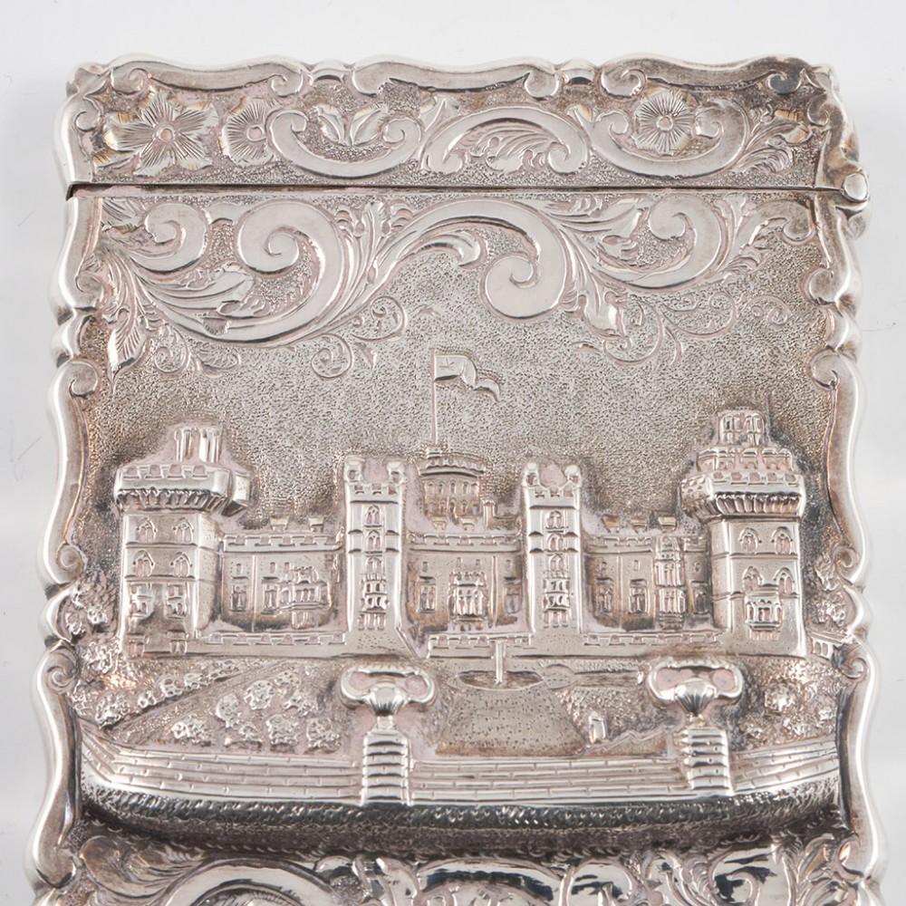 Mid-19th Century Silver Castle Top Card Case Featuring Windsor Castle 1866