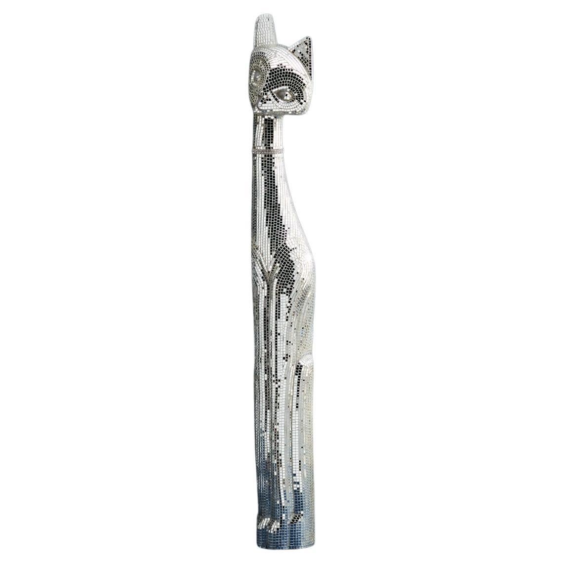 Silver Cat Medium Sculpture For Sale