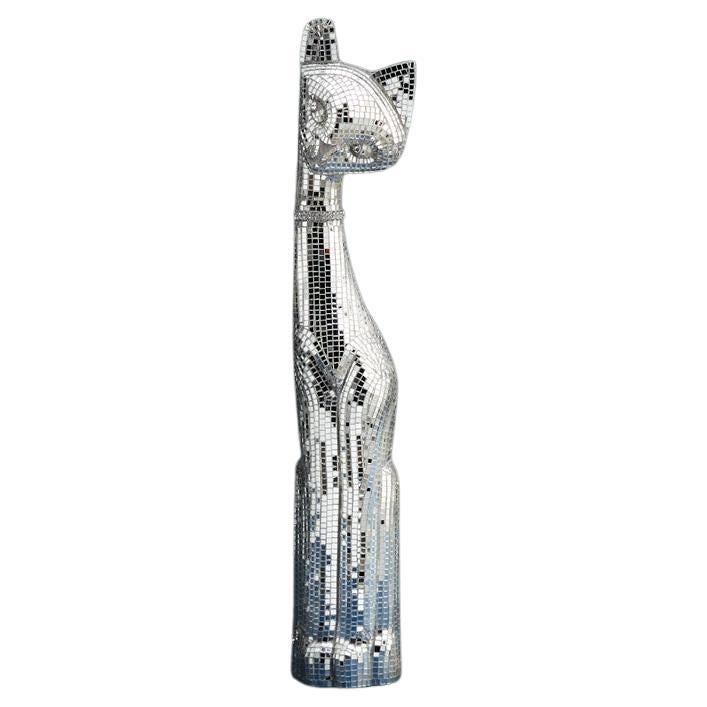 Silver Cat Small Sculpture For Sale