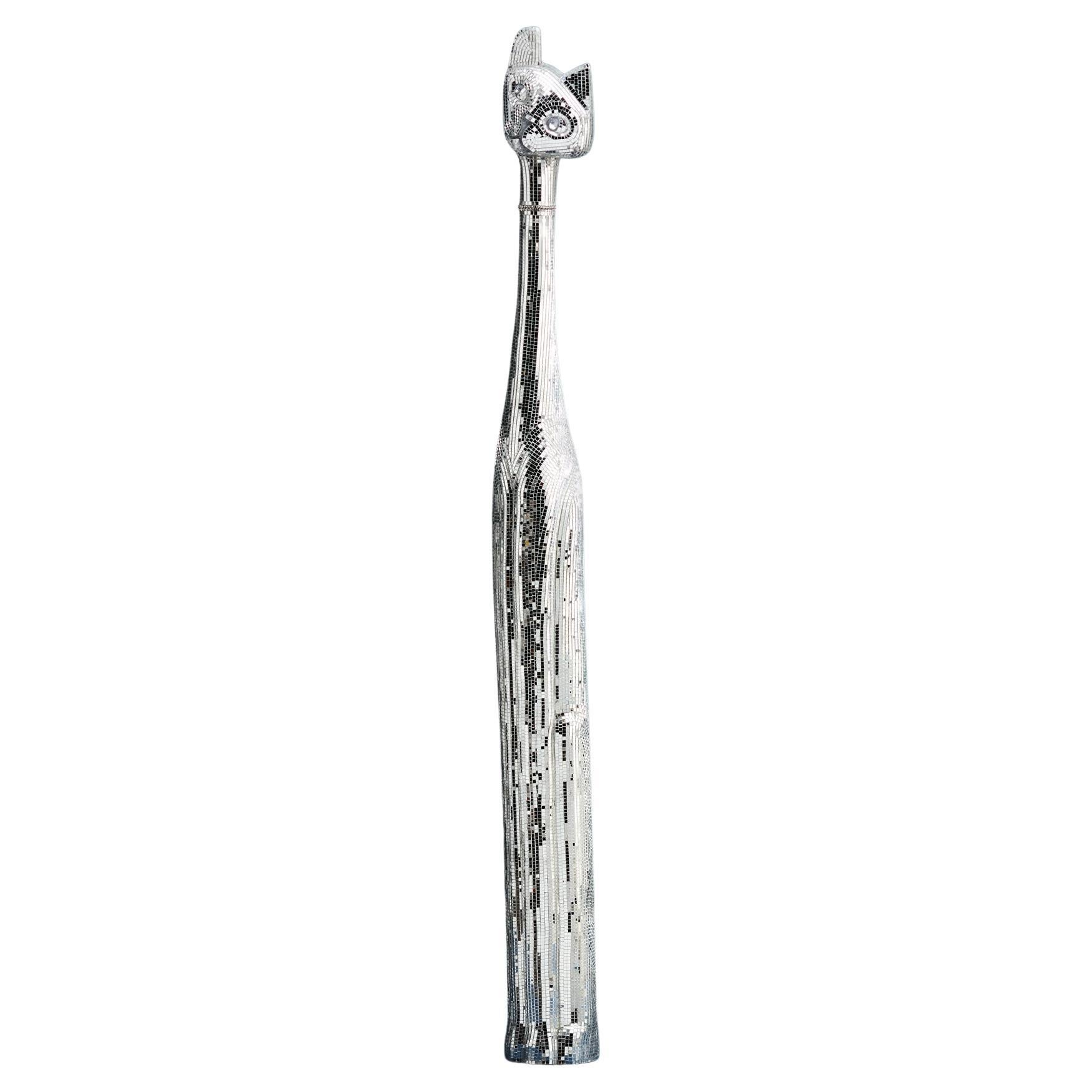 Silver Cat Tall Sculpture For Sale